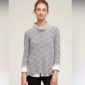 Anthropologie Moth Galena Cowled Pullover Sweater-Grey/Ivory-Geometric |XS - NWT